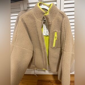 Zara Tan sherpa/fleece Jacket with Bright Yellow Lining